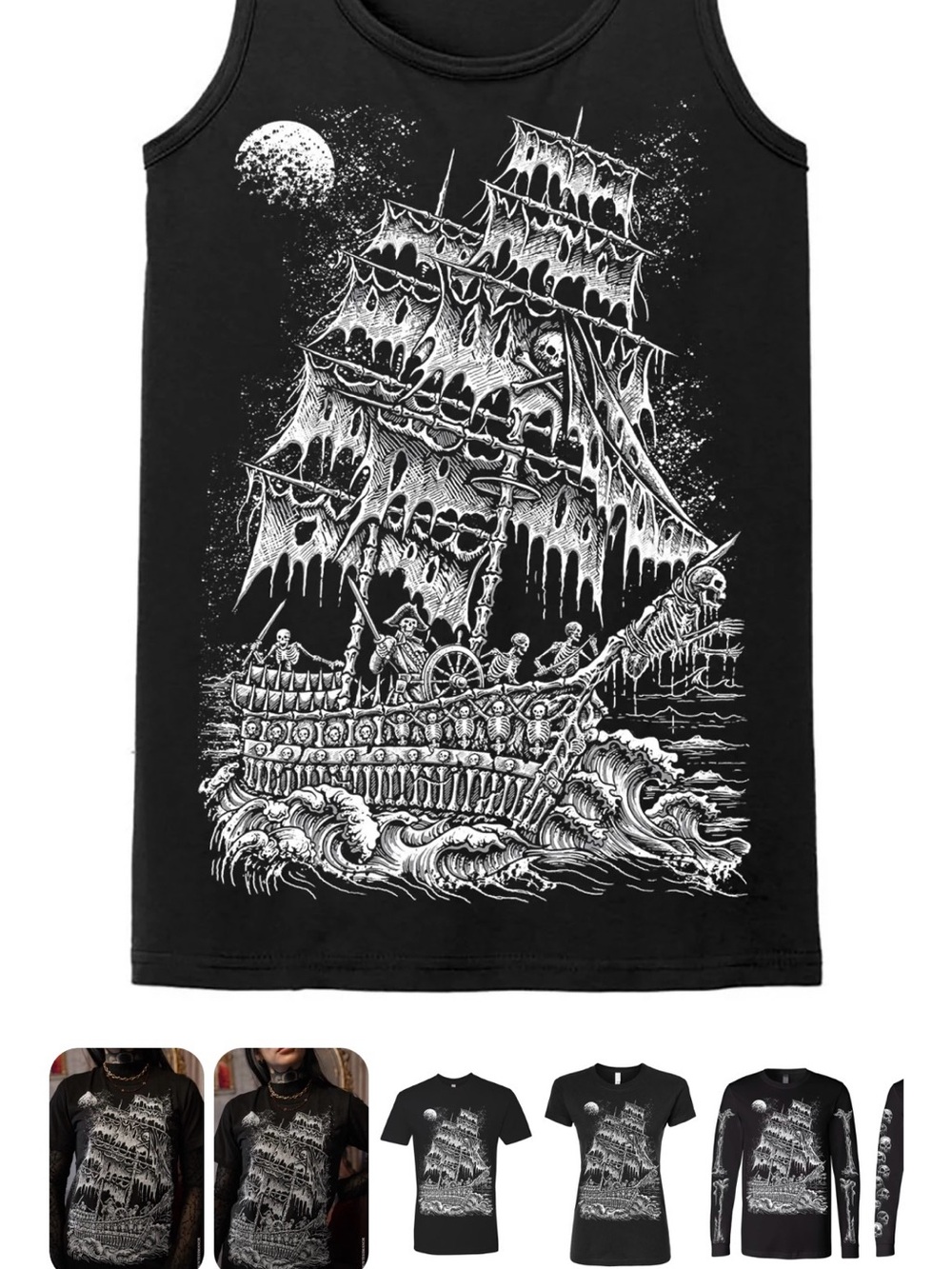 VampireFreaks Skeleton Crew Ghost Pirate Ship Tank Top Mens Large